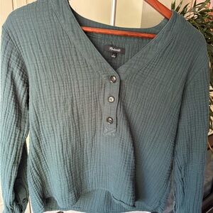 Madewell Textured Green Henley Blouse